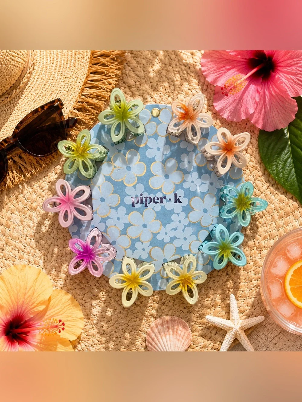 🍒 Piper K Plumeria small tropical hair clip set